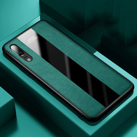 Coque Silicone Gel Motif Cuir Housse Etui H04 pour Huawei P20 Vert