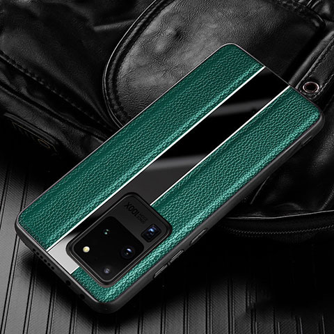 Coque Silicone Gel Motif Cuir Housse Etui H04 pour Samsung Galaxy S20 Ultra 5G Vert