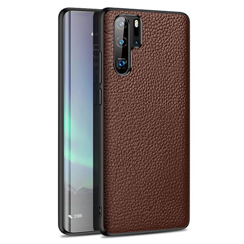 Coque Silicone Gel Motif Cuir Housse Etui H05 pour Huawei P30 Pro New Edition Marron