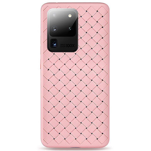 Coque Silicone Gel Motif Cuir Housse Etui H05 pour Samsung Galaxy S20 Ultra 5G Rose