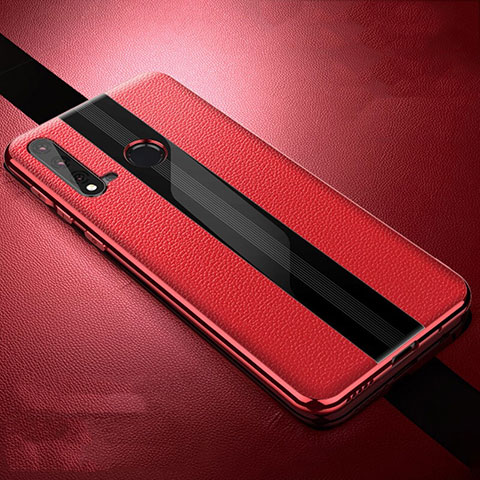 Coque Silicone Gel Motif Cuir Housse Etui H06 pour Huawei P20 Lite (2019) Rouge