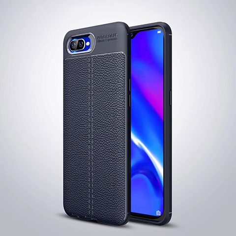 Coque Silicone Gel Motif Cuir Housse Etui H06 pour Oppo K1 Bleu