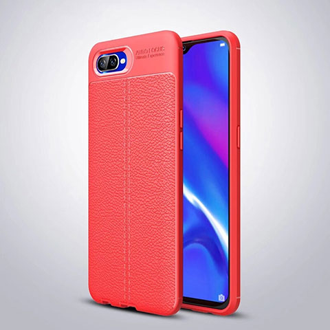 Coque Silicone Gel Motif Cuir Housse Etui H06 pour Oppo K1 Rouge