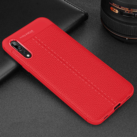 Coque Silicone Gel Motif Cuir Housse Etui H07 pour Huawei P20 Pro Rouge