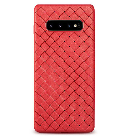 Coque Silicone Gel Motif Cuir Housse Etui L02 pour Samsung Galaxy S10 5G Rouge