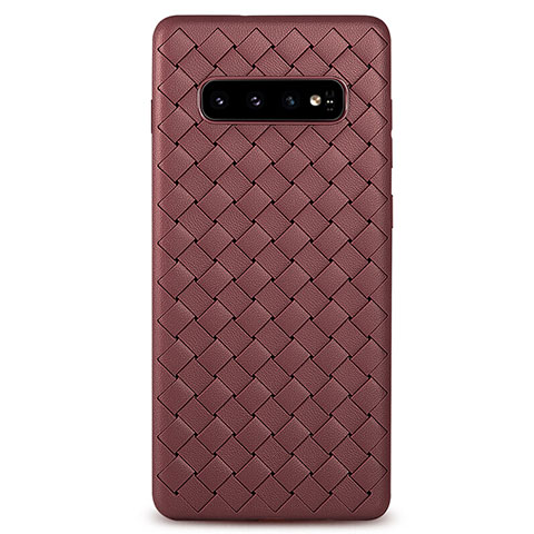 Coque Silicone Gel Motif Cuir Housse Etui L02 pour Samsung Galaxy S10 Marron