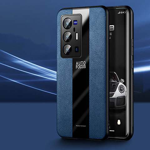 Coque Silicone Gel Motif Cuir Housse Etui PB1 pour Vivo X70 Pro+ Plus 5G Bleu