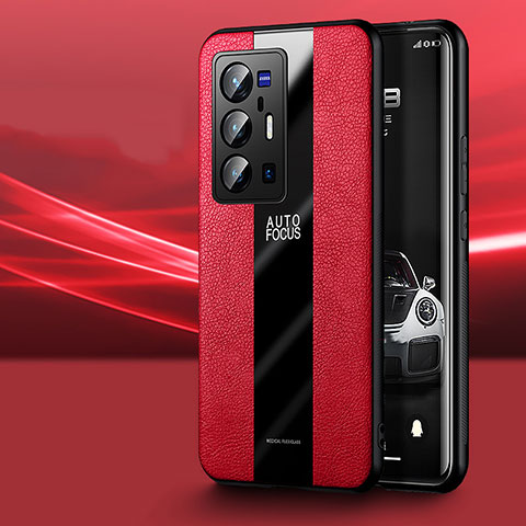 Coque Silicone Gel Motif Cuir Housse Etui PB1 pour Vivo X70 Pro+ Plus 5G Rouge