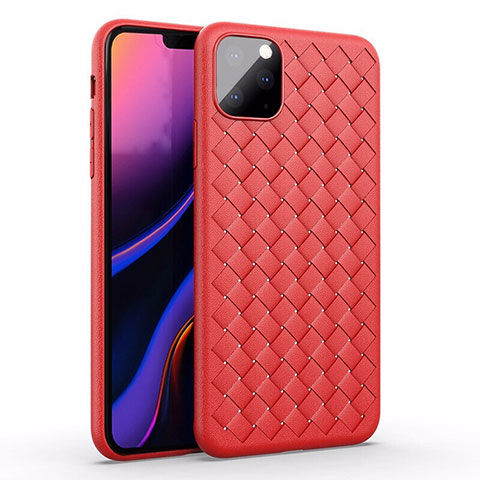 Coque Silicone Gel Motif Cuir Housse Etui pour Apple iPhone 11 Pro Max Rouge