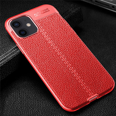 Coque Silicone Gel Motif Cuir Housse Etui pour Apple iPhone 12 Mini Rouge