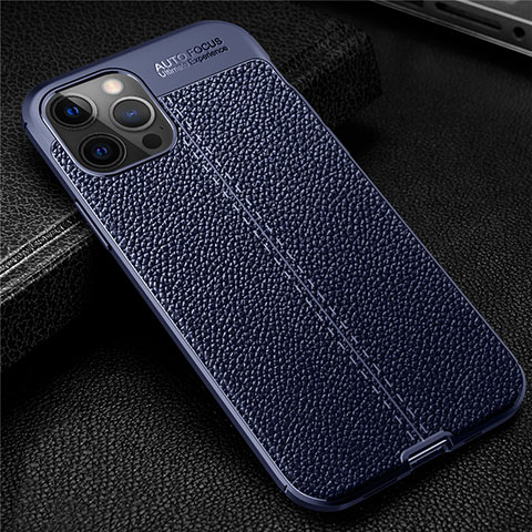 Coque Silicone Gel Motif Cuir Housse Etui pour Apple iPhone 12 Pro Max Bleu