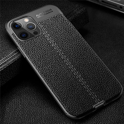 Coque Silicone Gel Motif Cuir Housse Etui pour Apple iPhone 12 Pro Max Noir