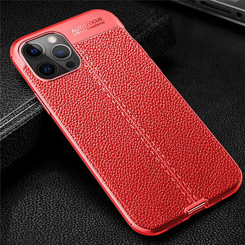 Coque Silicone Gel Motif Cuir Housse Etui pour Apple iPhone 12 Pro Max Rouge