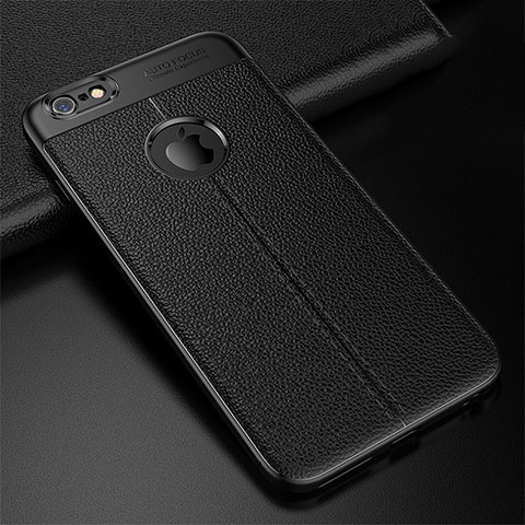 Coque Silicone Gel Motif Cuir Housse Etui pour Apple iPhone 6 Plus Noir