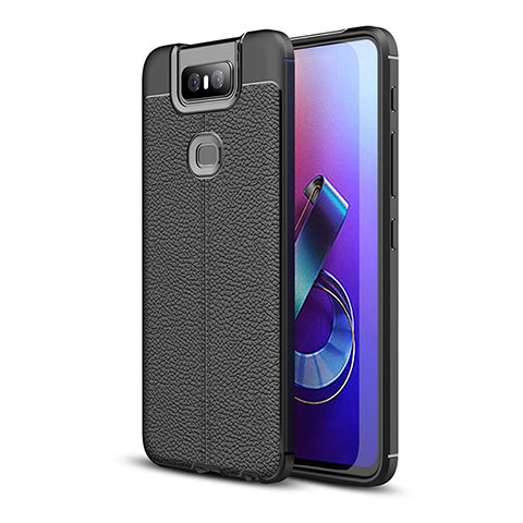 Coque Silicone Gel Motif Cuir Housse Etui pour Asus Zenfone 6 ZS630KL Noir