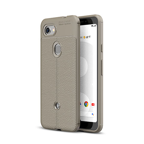 Coque Silicone Gel Motif Cuir Housse Etui pour Google Pixel 3a Gris