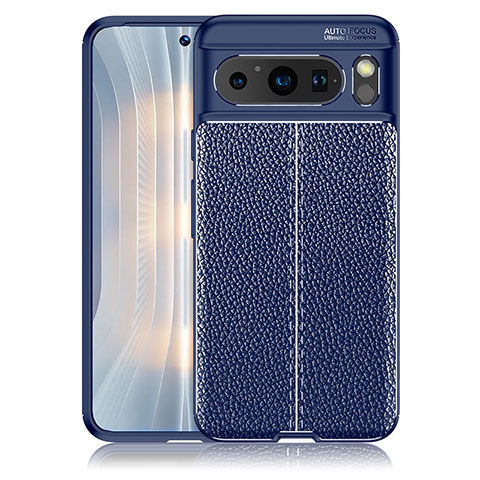 Coque Silicone Gel Motif Cuir Housse Etui pour Google Pixel 8 Pro 5G Bleu