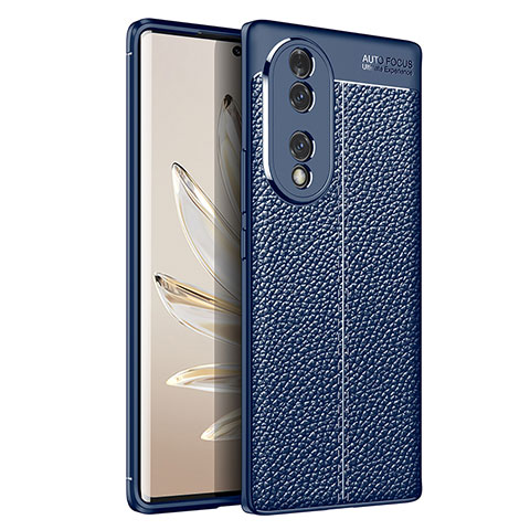 Coque Silicone Gel Motif Cuir Housse Etui pour Huawei Honor 70 5G Bleu