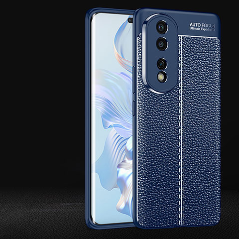 Coque Silicone Gel Motif Cuir Housse Etui pour Huawei Honor 80 Pro Flat 5G Bleu