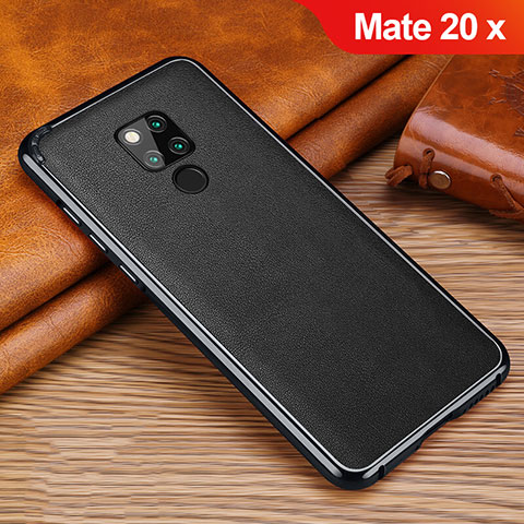 Coque Silicone Gel Motif Cuir Housse Etui pour Huawei Mate 20 X 5G Noir