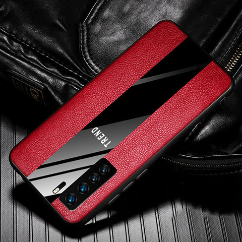 Coque Silicone Gel Motif Cuir Housse Etui pour Huawei Nova 7 SE 5G Rouge