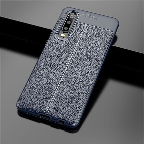 Coque Silicone Gel Motif Cuir Housse Etui pour Huawei P30 Bleu