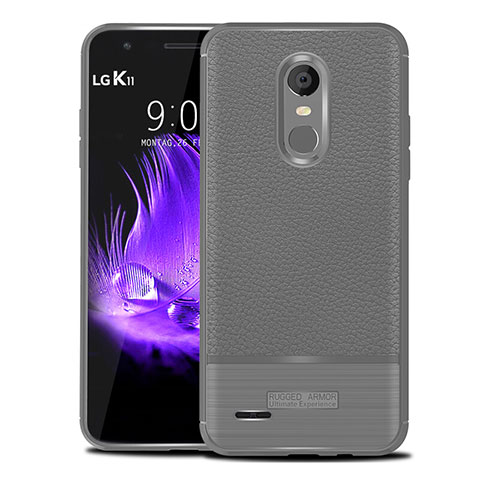 Coque Silicone Gel Motif Cuir Housse Etui pour LG K11 Gris