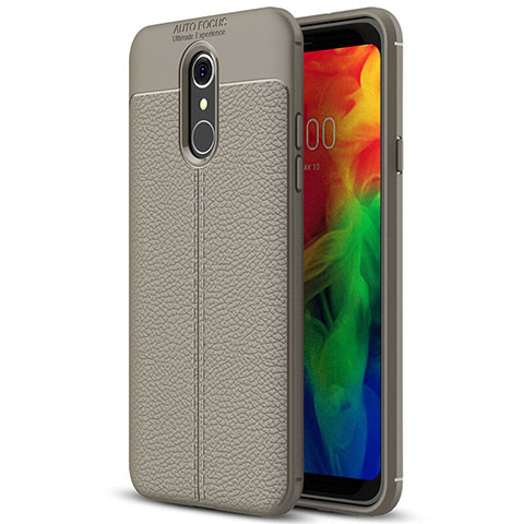 Coque Silicone Gel Motif Cuir Housse Etui pour LG Q7 Gris