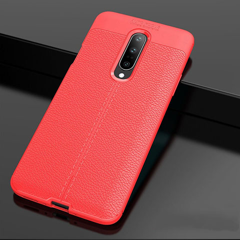 Coque Silicone Gel Motif Cuir Housse Etui pour OnePlus 7 Pro Rouge