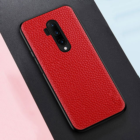 Coque Silicone Gel Motif Cuir Housse Etui pour OnePlus 7T Pro 5G Rouge