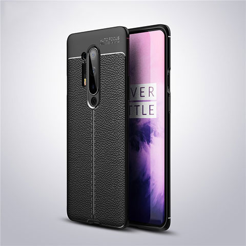 Coque Silicone Gel Motif Cuir Housse Etui pour OnePlus 8 Pro Noir