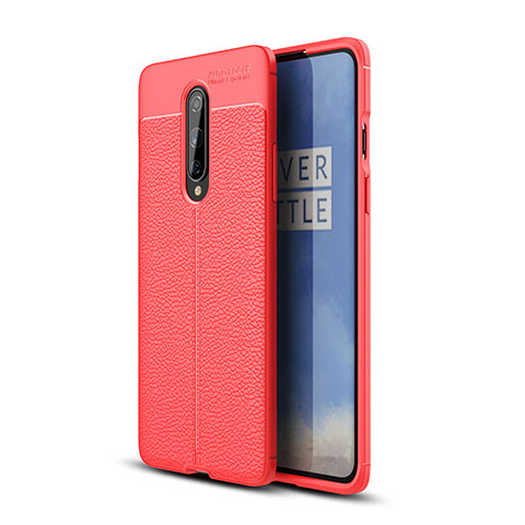 Coque Silicone Gel Motif Cuir Housse Etui pour OnePlus 8 Rouge