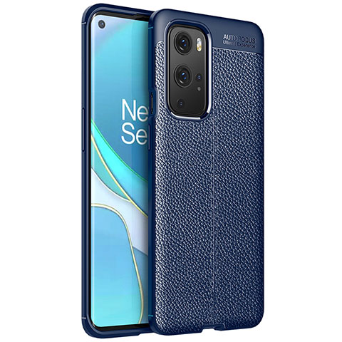 Coque Silicone Gel Motif Cuir Housse Etui pour OnePlus 9 Pro 5G Bleu