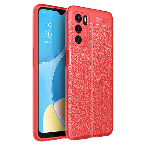 Coque Silicone Gel Motif Cuir Housse Etui pour Oppo A16s Rouge
