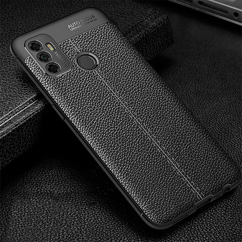 Coque Silicone Gel Motif Cuir Housse Etui pour Oppo A32 Noir