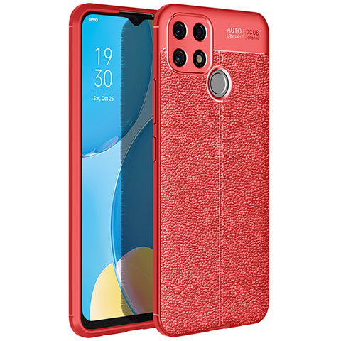 Coque Silicone Gel Motif Cuir Housse Etui pour Oppo A35 Rouge