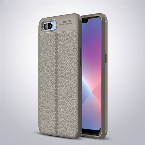 Coque Silicone Gel Motif Cuir Housse Etui pour Oppo A5 Gris