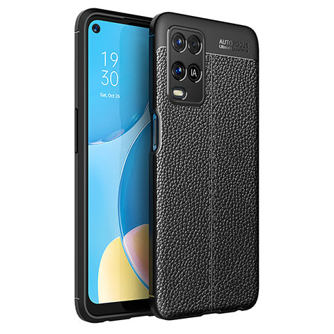 Coque Silicone Gel Motif Cuir Housse Etui pour Oppo A54 4G Noir