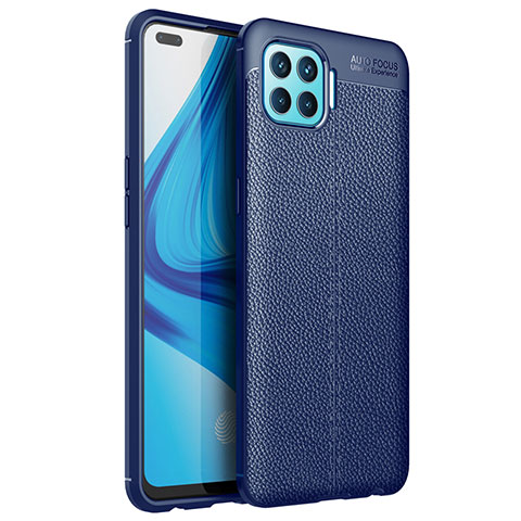 Coque Silicone Gel Motif Cuir Housse Etui pour Oppo F17 Pro Bleu