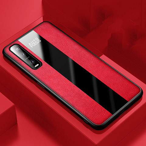 Coque Silicone Gel Motif Cuir Housse Etui pour Oppo Find X2 Pro Rouge