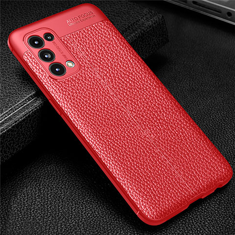 Coque Silicone Gel Motif Cuir Housse Etui pour Oppo Find X3 Lite 5G Rouge