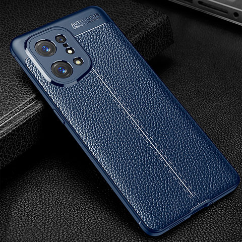 Coque Silicone Gel Motif Cuir Housse Etui pour Oppo Find X5 5G Bleu