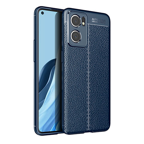 Coque Silicone Gel Motif Cuir Housse Etui pour Oppo Find X5 Lite 5G Bleu