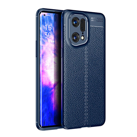 Coque Silicone Gel Motif Cuir Housse Etui pour Oppo Find X5 Pro 5G Bleu