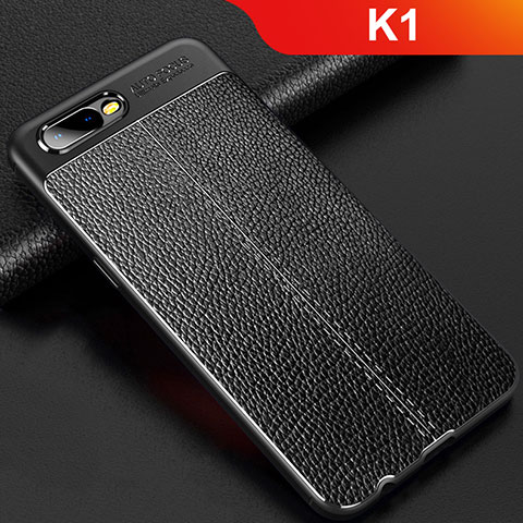 Coque Silicone Gel Motif Cuir Housse Etui pour Oppo K1 Noir