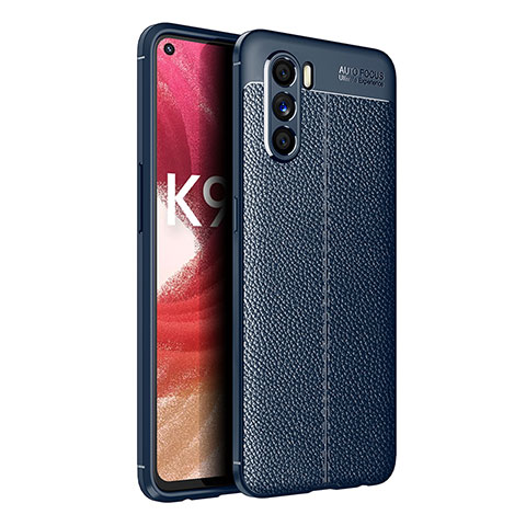 Coque Silicone Gel Motif Cuir Housse Etui pour Oppo K9 Pro 5G Bleu