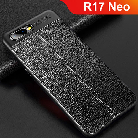 Coque Silicone Gel Motif Cuir Housse Etui pour Oppo R17 Neo Noir