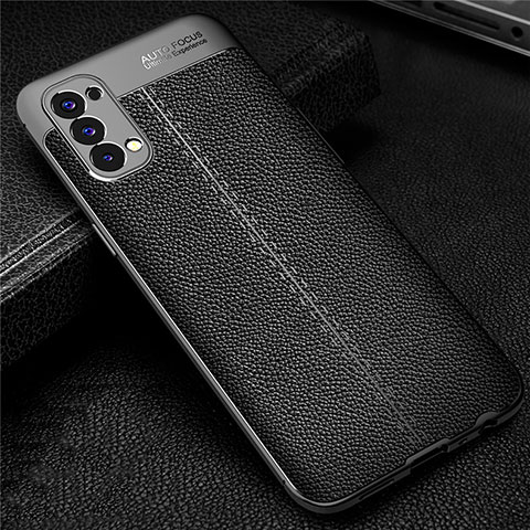 Coque Silicone Gel Motif Cuir Housse Etui pour Oppo Reno4 4G Noir