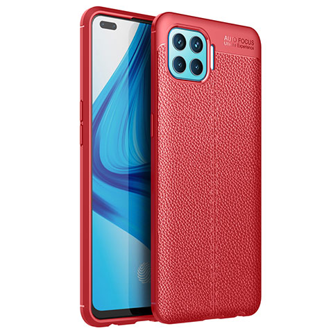 Coque Silicone Gel Motif Cuir Housse Etui pour Oppo Reno4 Lite Rouge