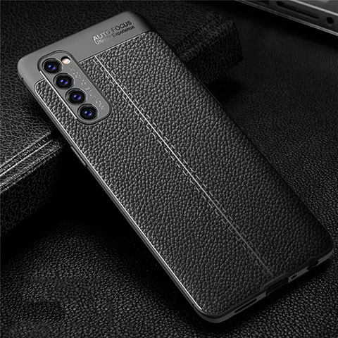 Coque Silicone Gel Motif Cuir Housse Etui pour Oppo Reno4 Pro 4G Noir